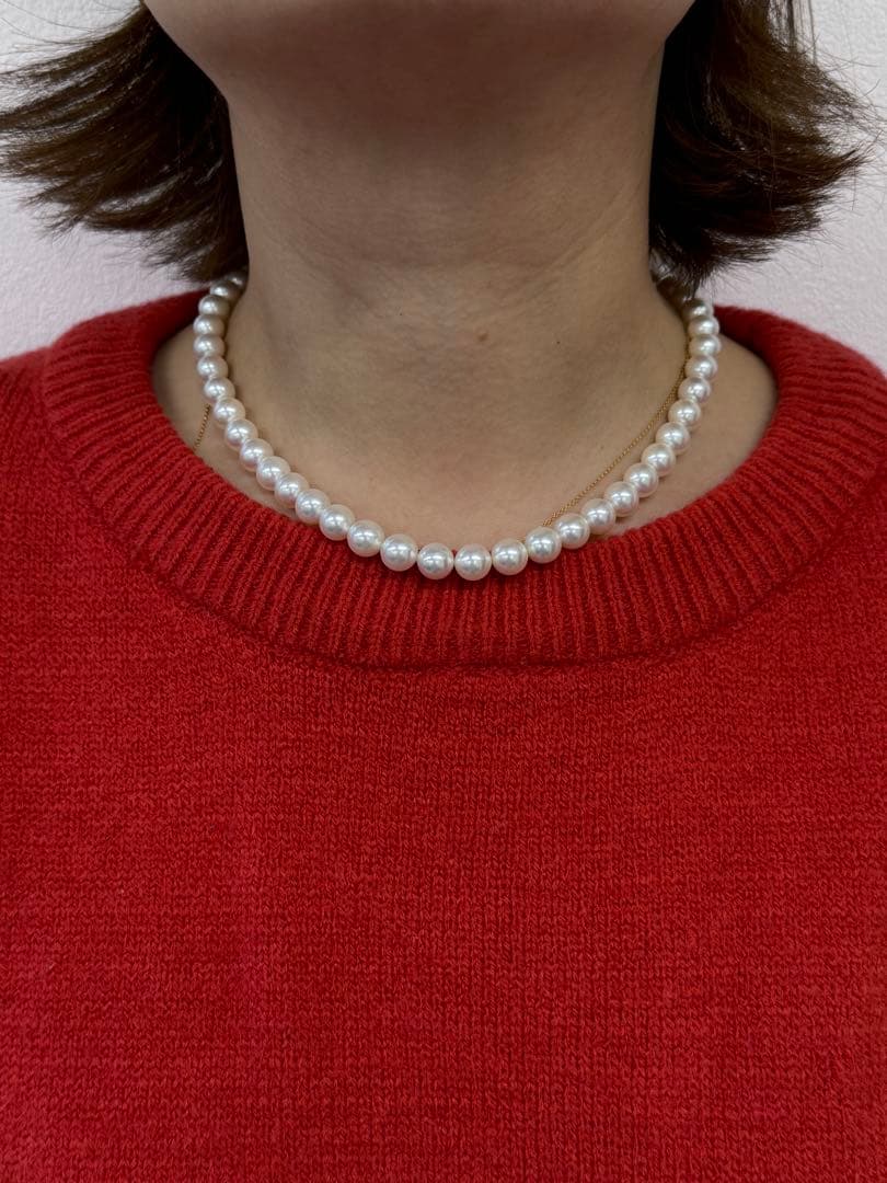 Akoya pearl necklace pendant featuring 8.5-9.0mm round white pearls on a 40 cm chain