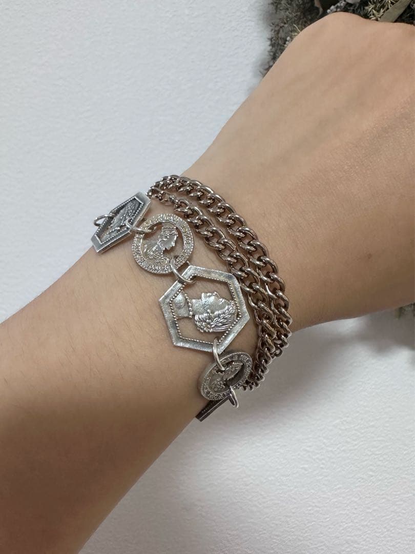Agete silver coin motif necklace with antique finish and gold plating on adjustable 40-50cm chain