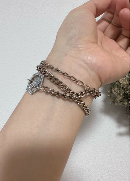 Agete silver coin motif necklace with antique finish and gold plating on adjustable 40-50cm chain
