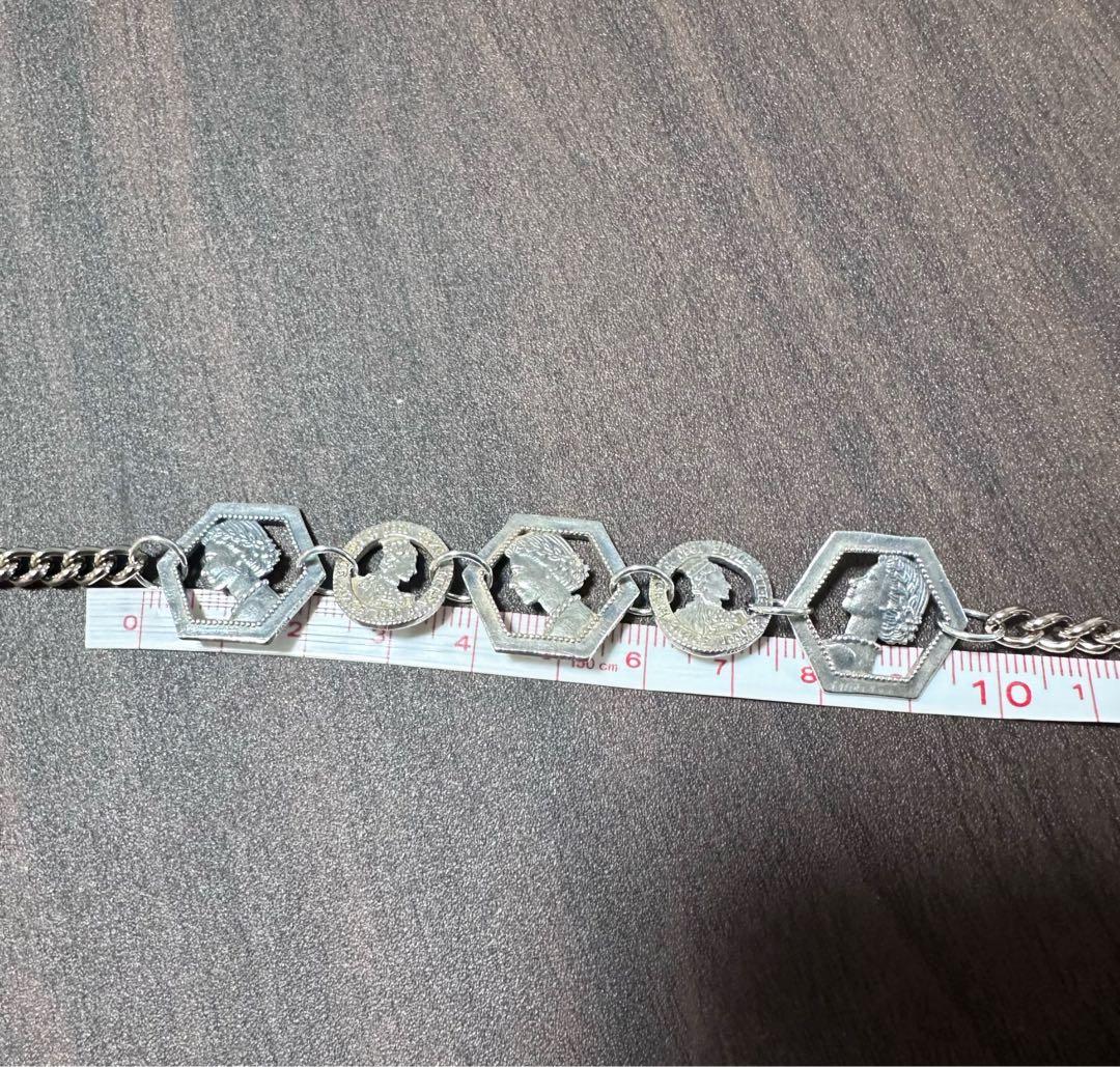 Agete silver coin motif necklace with antique finish and gold plating on adjustable 40-50cm chain