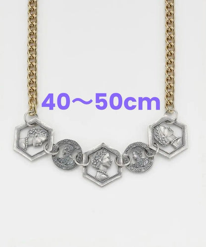 Agete silver coin motif necklace with antique finish and gold plating on adjustable 40-50cm chain