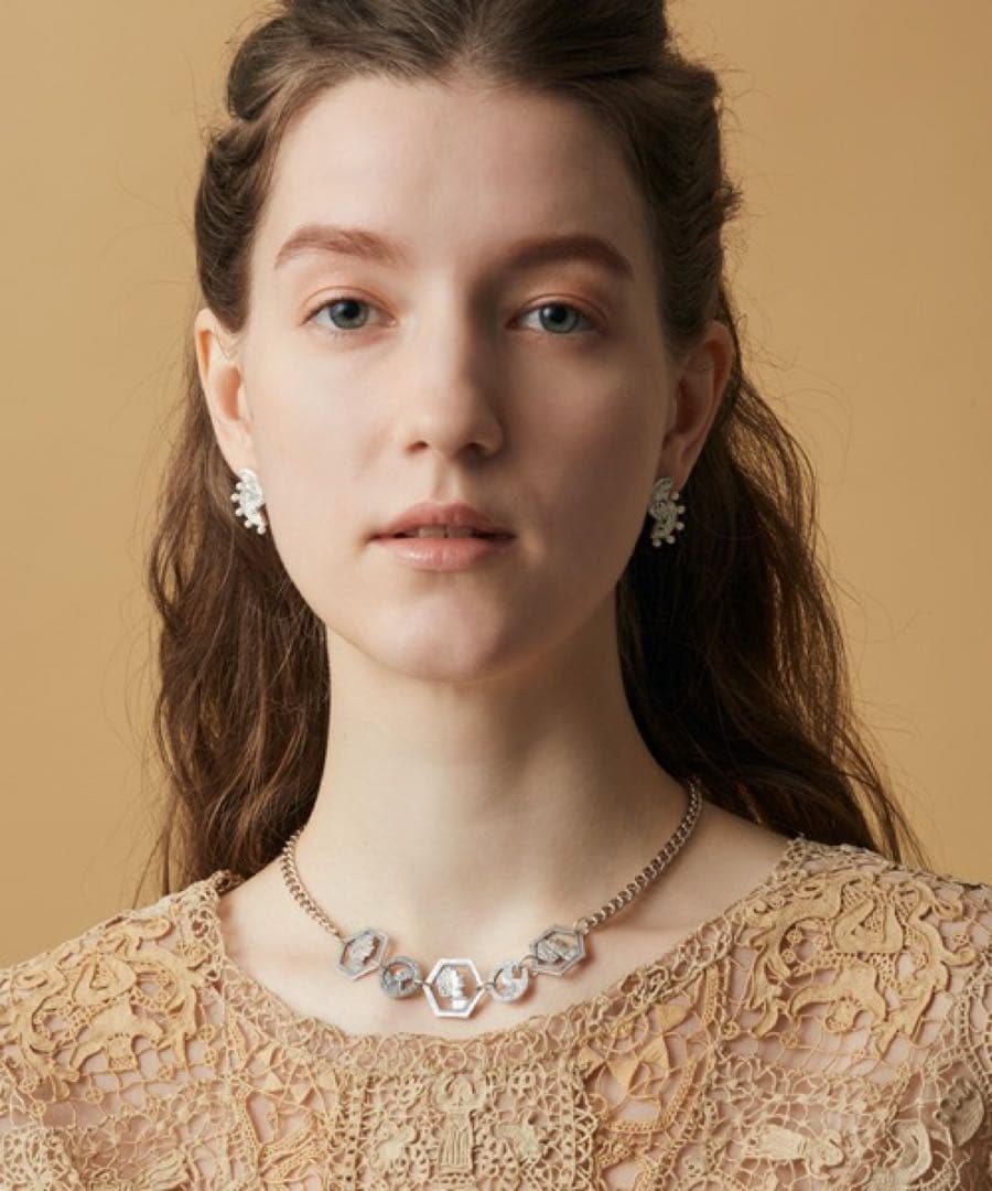 Agete silver coin motif necklace with antique finish and gold plating on adjustable 40-50cm chain