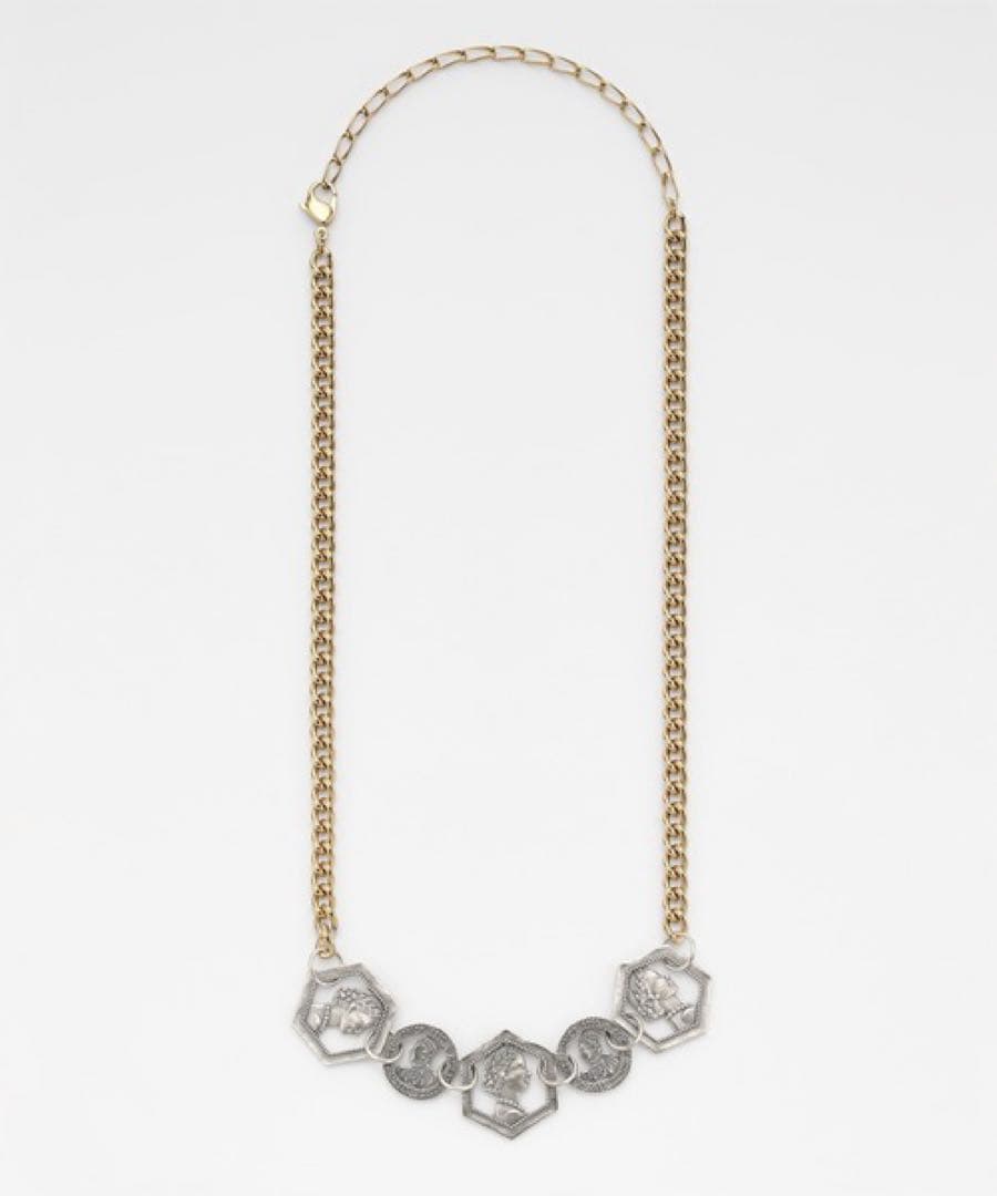 Agete silver coin motif necklace with antique finish and gold plating on adjustable 40-50cm chain