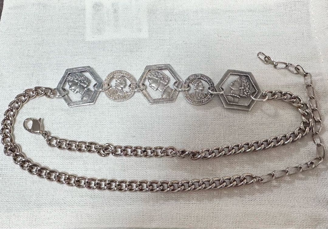 Agete silver coin motif necklace with antique finish and gold plating on adjustable 40-50cm chain