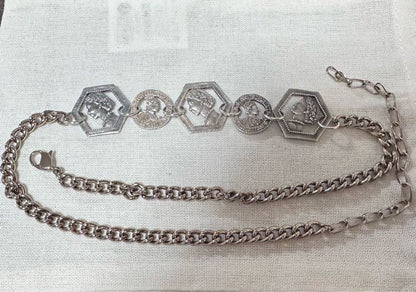 Agete silver coin motif necklace with antique finish and gold plating on adjustable 40-50cm chain