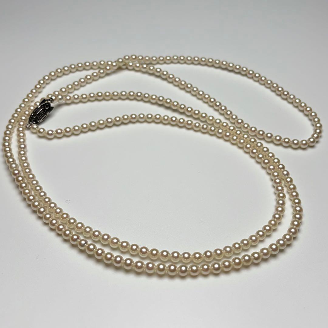Oyster pearl long necklace 105cm with 2 strands of white Akoya baby pearls and silver clasp
