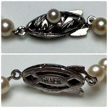 Oyster pearl long necklace 105cm with 2 strands of white Akoya baby pearls and silver clasp