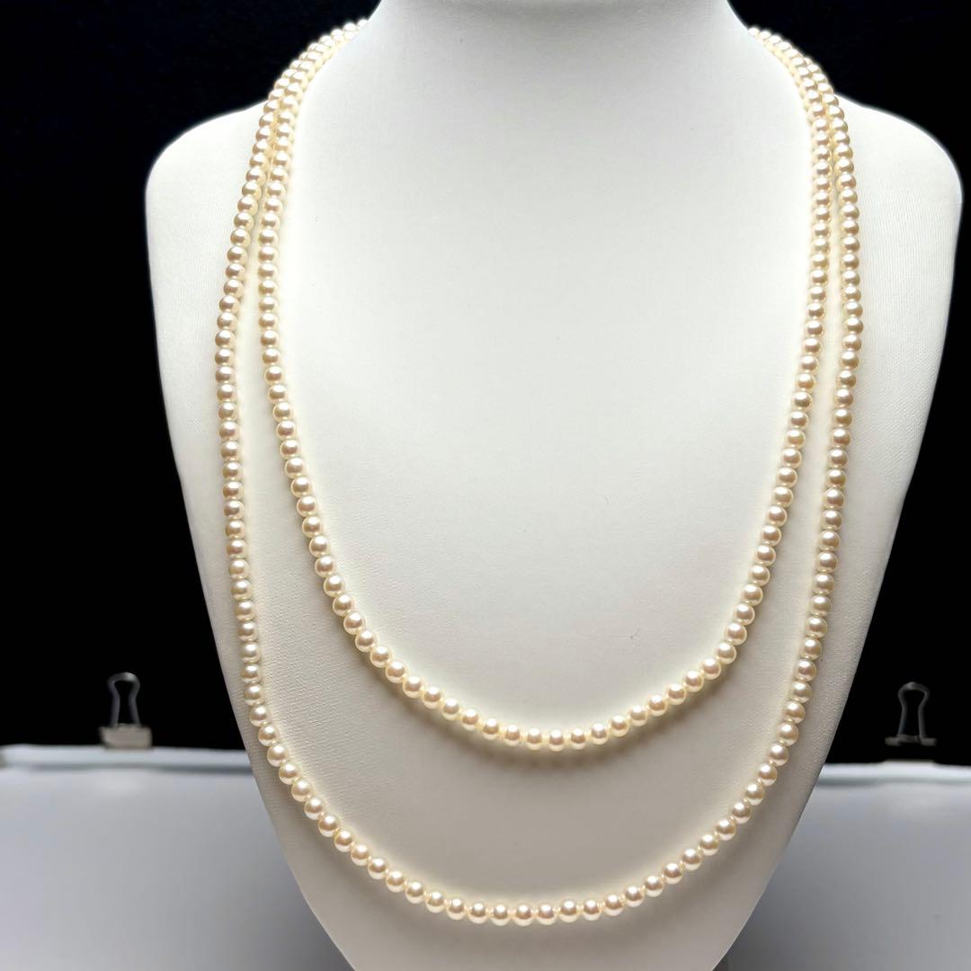 Oyster pearl long necklace 105cm with 2 strands of white Akoya baby pearls and silver clasp