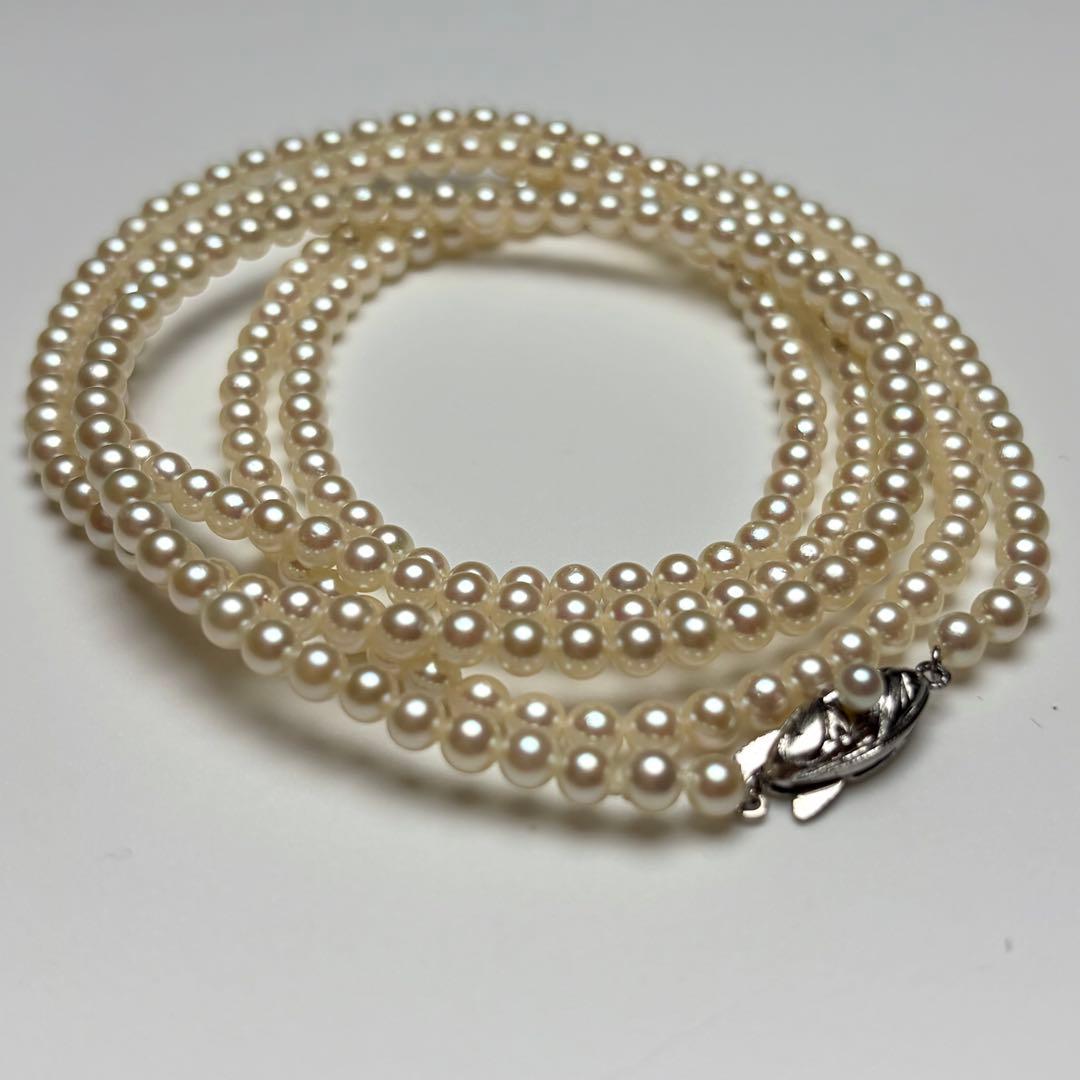 Oyster pearl long necklace 105cm with 2 strands of white Akoya baby pearls and silver clasp