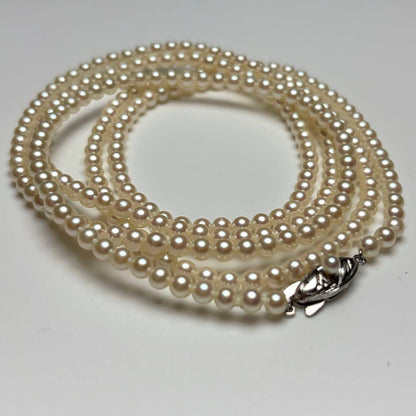 Oyster pearl long necklace 105cm with 2 strands of white Akoya baby pearls and silver clasp