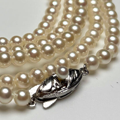 Oyster pearl long necklace 105cm with 2 strands of white Akoya baby pearls and silver clasp