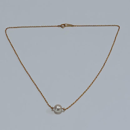 Tasaki pearl necklace with 7.6mm pearl and 18K yellow gold chain, 40cm length, vintage style