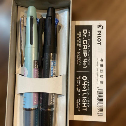 PILOT Dr. GRIP 4+1 LIGHT multi-function pen in Mint color shown with ergonomic grip and pen tips