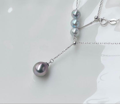 Black Emperor Pearl and Akoya Pearl necklace with s925 silver chain, 45cm length, drop-shaped pearls