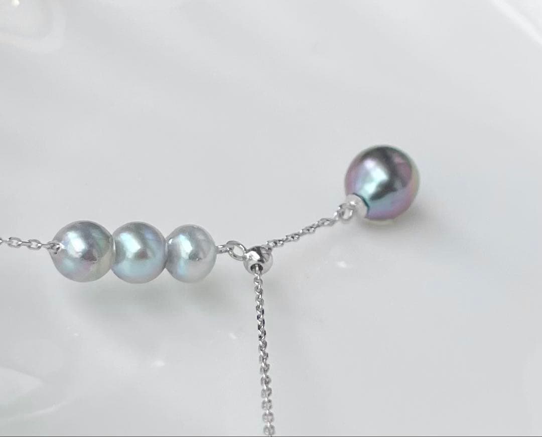 Black Emperor Pearl and Akoya Pearl necklace with s925 silver chain, 45cm length, drop-shaped pearls
