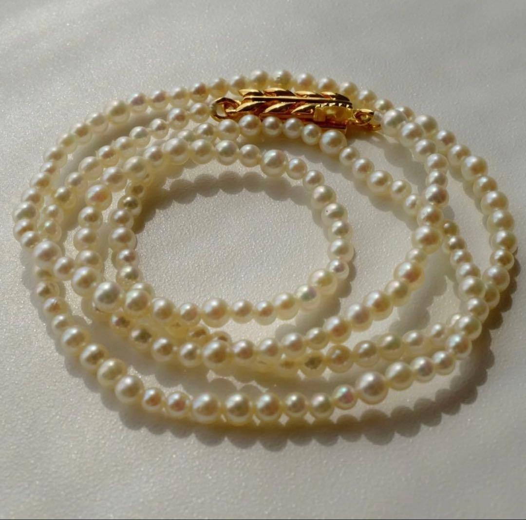 New Akoya pearl necklace featuring very small 3.0-2.0 mm baby mustard seed pearls, 44 cm length