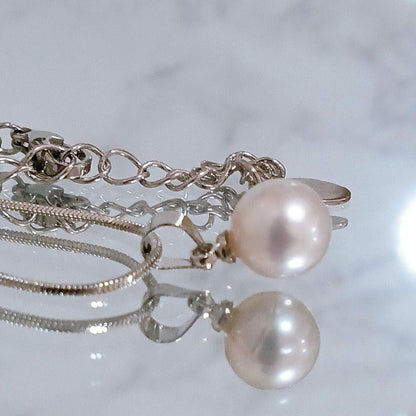 Akoya pearl necklace with 925 stamp, white pink pearls, detachable chain, approximately 40-45 cm length