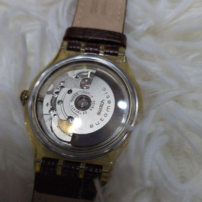 swatch Superb Condition Swatch Mechanical Leather Belt Watch with Stones Automatic Men's — Japanese
