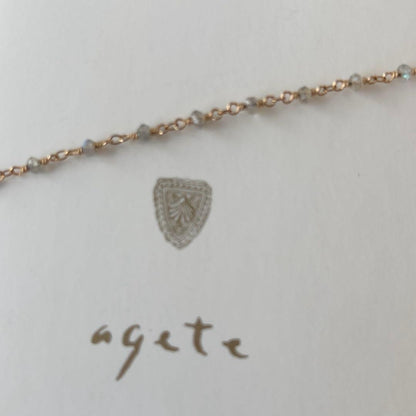 agete Stone Long Necklace approximately 90cm with adjustable clasp, showing slight darkening on clasp