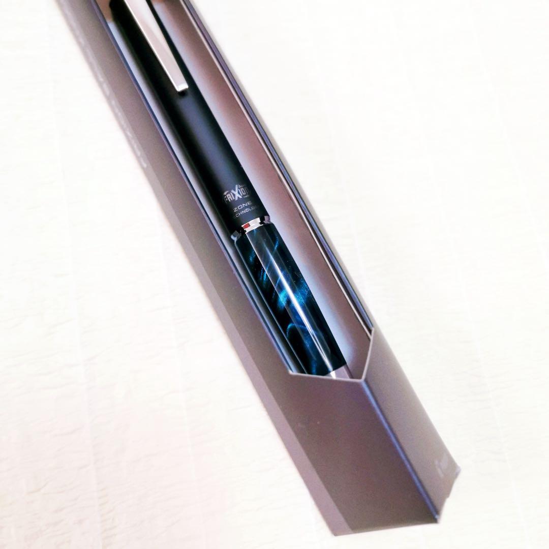 Frixion Ball Knock Zone pen set with click mechanism, 0.5mm tip, black ink, and marble grip in green and brown colors