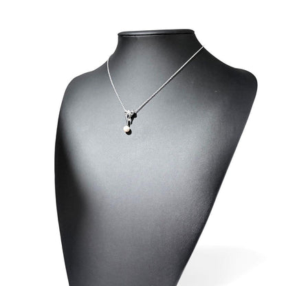 TASAKI Pearl Ribbon Necklace with 6.7mm Akoya pearl, 0.02ct diamond, and 40cm silver chain