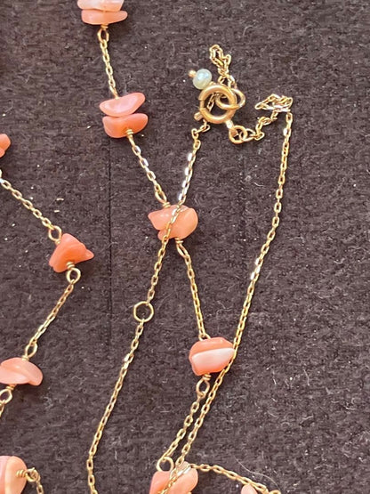Agat K10 Pink Coral Necklace approximately 40cm long with natural pink coral beads on a delicate chain