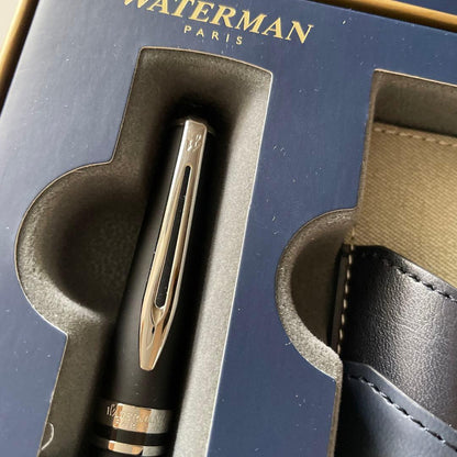 New WATERMAN ballpoint pen with leather pen case in gift box