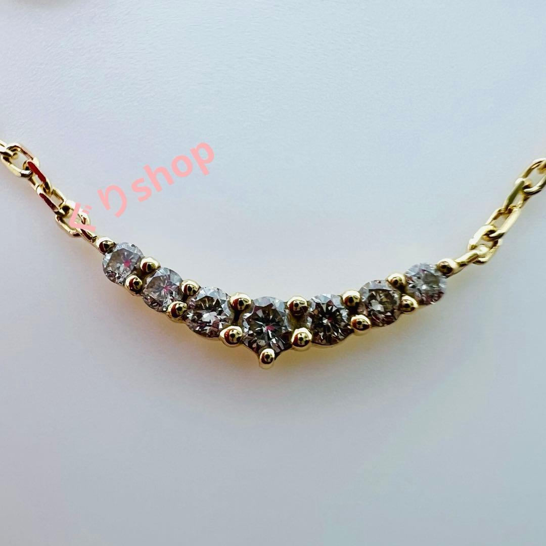 Agete K10 yellow gold necklace featuring 7 diamonds totaling 0.05ct with adjustable 40cm length