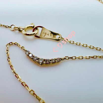 Agete K10 yellow gold necklace featuring 7 diamonds totaling 0.05ct with adjustable 40cm length