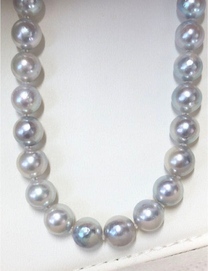 Akoya pearl necklace with light gray semiround pearls 8.5-9 mm and silver push clasp on 44 cm wire