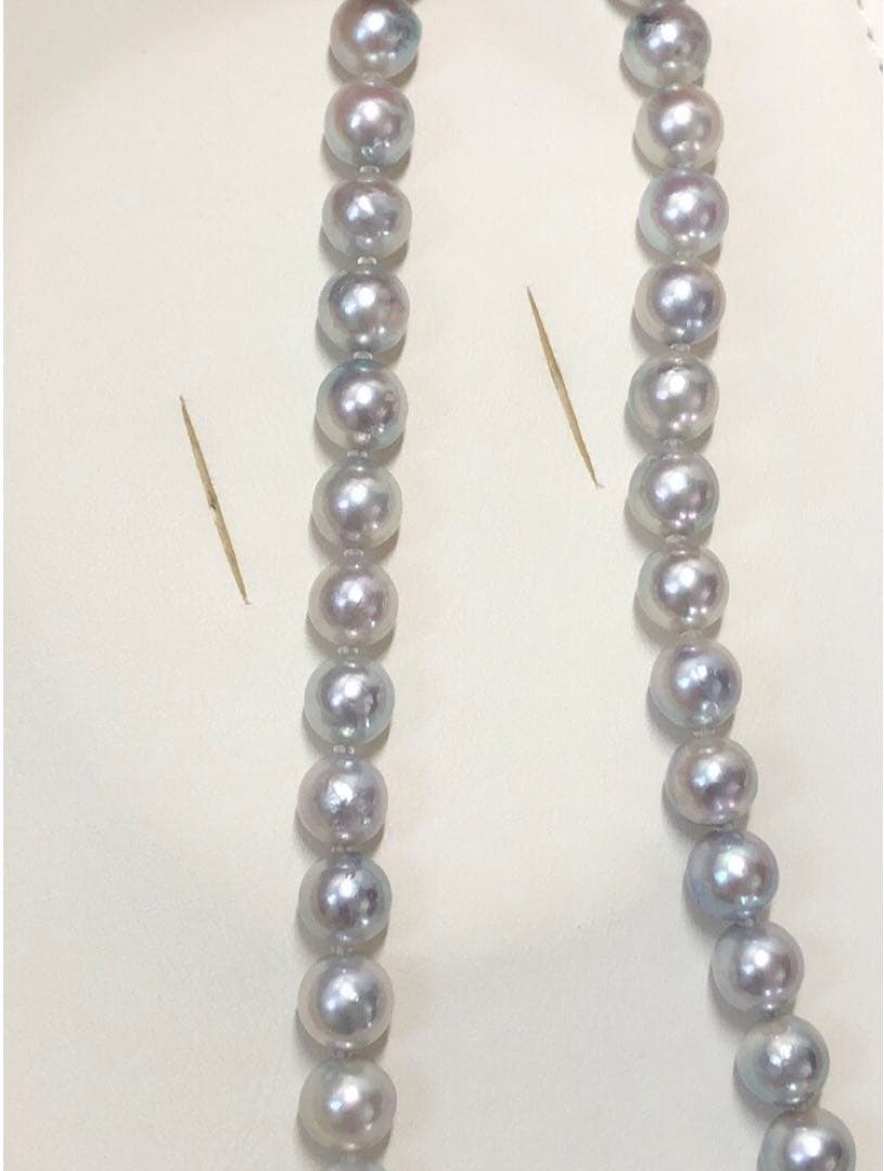 Akoya pearl necklace with light gray semiround pearls 8.5-9 mm and silver push clasp on 44 cm wire