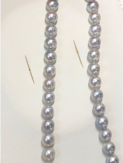 Akoya pearl necklace with light gray semiround pearls 8.5-9 mm and silver push clasp on 44 cm wire