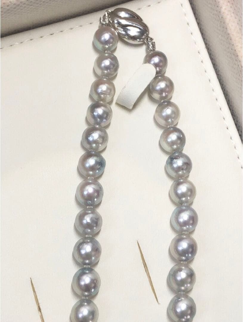 Akoya pearl necklace with light gray semiround pearls 8.5-9 mm and silver push clasp on 44 cm wire