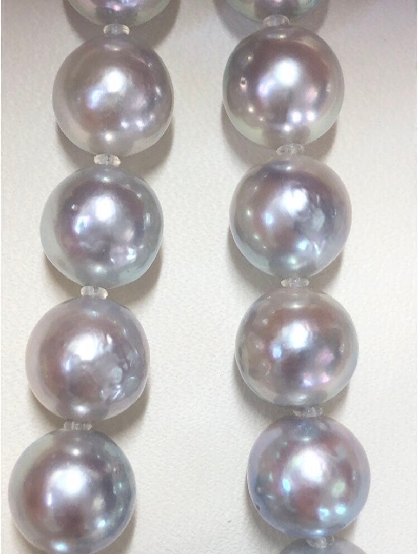 Akoya pearl necklace with light gray semiround pearls 8.5-9 mm and silver push clasp on 44 cm wire