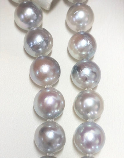 Akoya pearl necklace with light gray semiround pearls 8.5-9 mm and silver push clasp on 44 cm wire