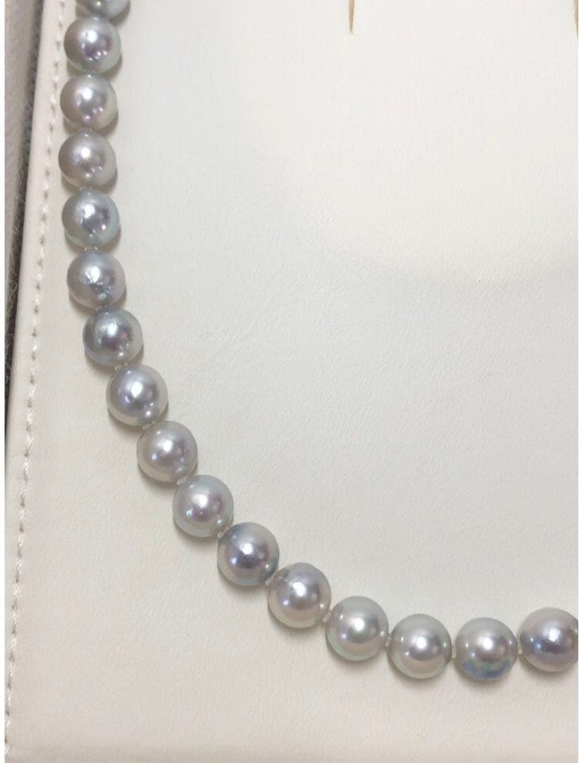 Akoya pearl necklace with light gray semiround pearls 8.5-9 mm and silver push clasp on 44 cm wire