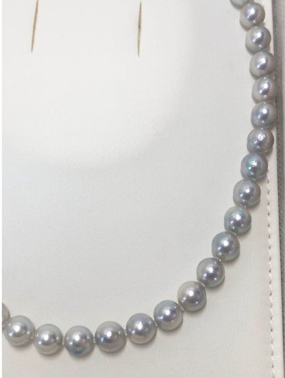 Akoya pearl necklace with light gray semiround pearls 8.5-9 mm and silver push clasp on 44 cm wire