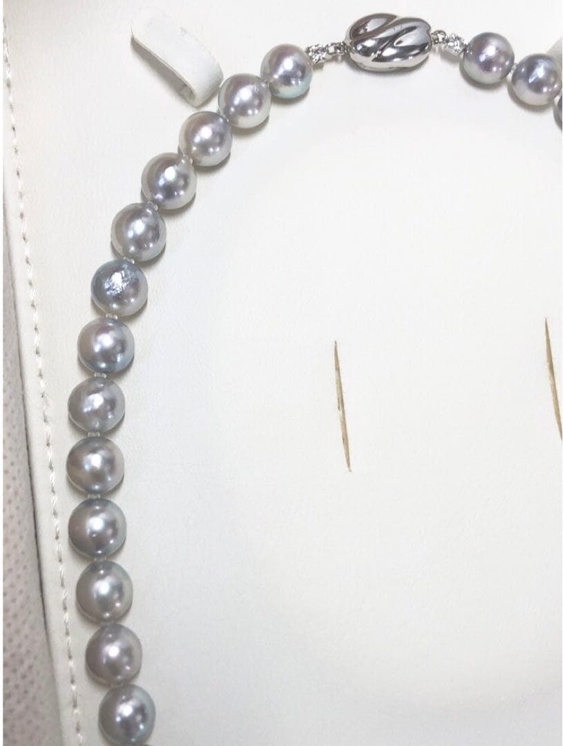 Akoya pearl necklace with light gray semiround pearls 8.5-9 mm and silver push clasp on 44 cm wire