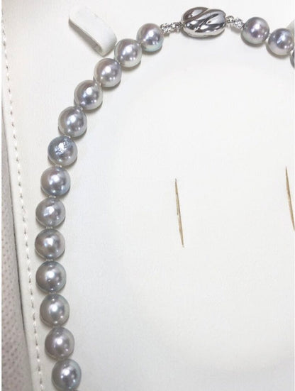 Akoya pearl necklace with light gray semiround pearls 8.5-9 mm and silver push clasp on 44 cm wire