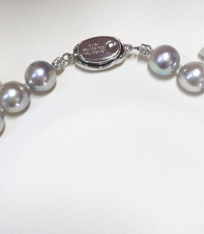 Akoya pearl necklace with light gray semiround pearls 8.5-9 mm and silver push clasp on 44 cm wire