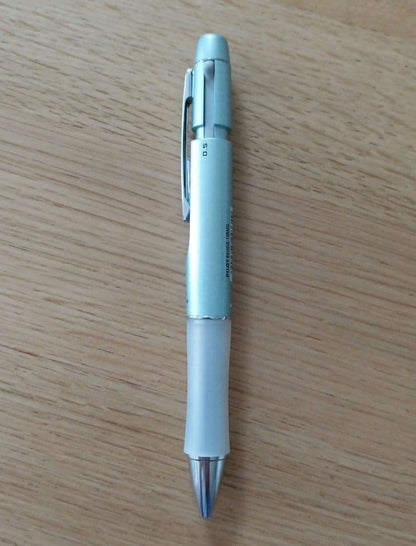 Pilot Dr. Grip 1+1 multi-function pen with metallic light blue barrel and 0.5mm black ballpoint tip