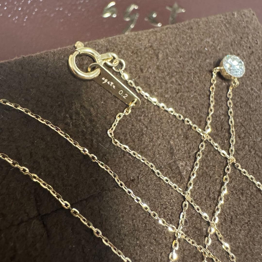 Agete K18 gold diamond necklace with 0.2 carat diamond and 45cm chain length