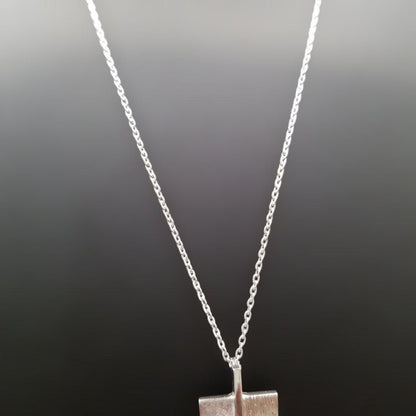 Mikimoto silver plate pearl ladies necklace with 6mm pearl and silver chain showing MS charm on pendant back