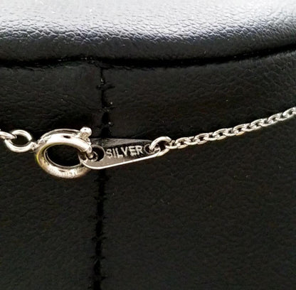 Mikimoto silver plate pearl ladies necklace with 6mm pearl and silver chain showing MS charm on pendant back