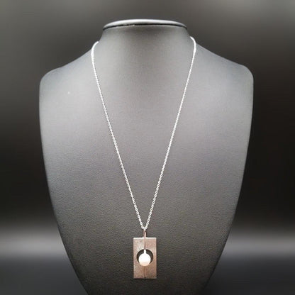 Mikimoto silver plate pearl ladies necklace with 6mm pearl and silver chain showing MS charm on pendant back