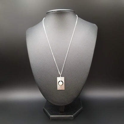 Mikimoto silver plate pearl ladies necklace with 6mm pearl and silver chain showing MS charm on pendant back