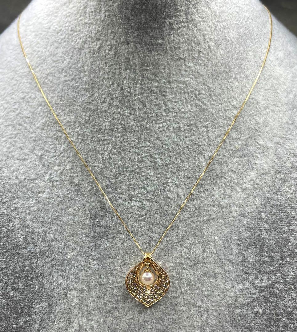 Law Akoya Pearl Diamond K18 pendant top with 5.10mm pearl and 0.65ct diamond on white background