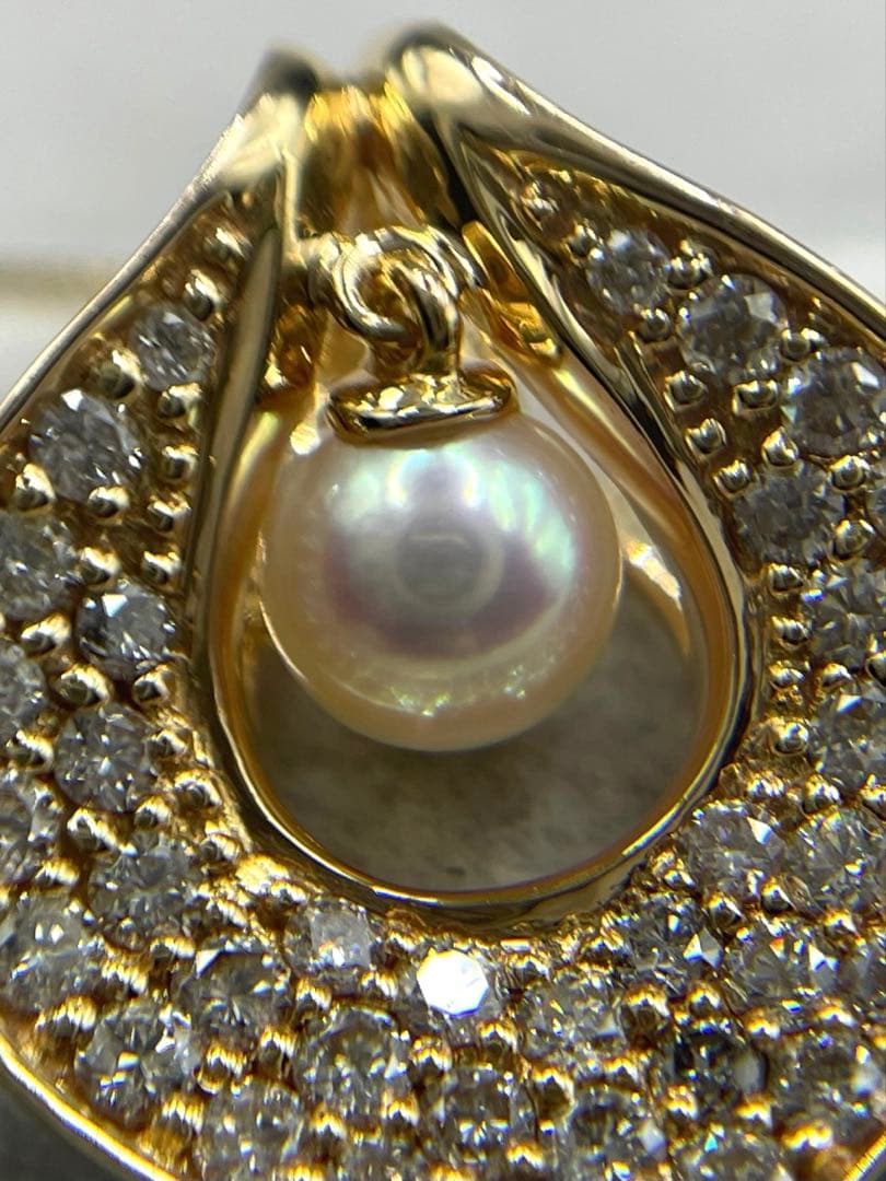 Law Akoya Pearl Diamond K18 pendant top with 5.10mm pearl and 0.65ct diamond on white background