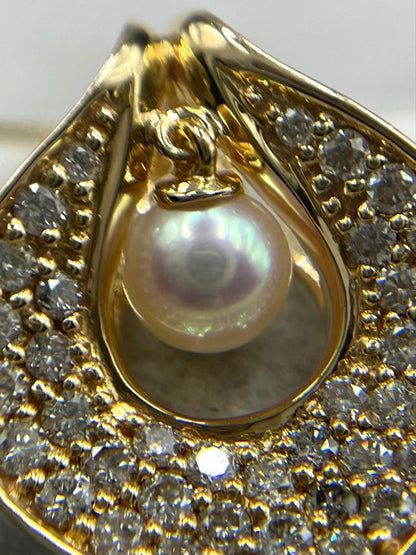 Law Akoya Pearl Diamond K18 pendant top with 5.10mm pearl and 0.65ct diamond on white background