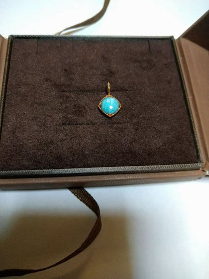 Agat Primavera Pendant Top in 14K yellow gold featuring rose cut labradorite, cabochon amazonite, and round cut diamonds